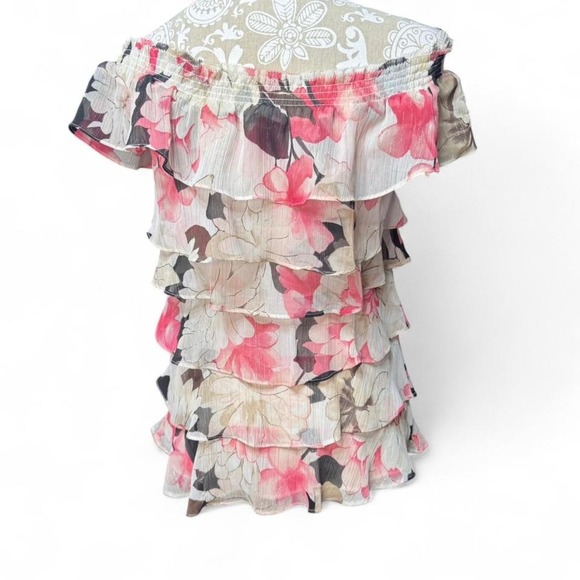 White House Black Market XS Off Shoulder Floral Ruffle Tiered Top Blouse Boho - Picture 5 of 7
